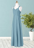 Allisson A-Line Ruched Chiffon Floor-Length Junior Bridesmaid Dress SJSP0019991