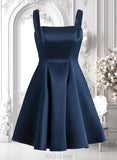 Gwen A-line Straight Short Satin Homecoming Dress With Bow JLP0025639