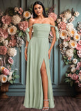 Deja A-line Cowl Floor-Length Chiffon Bridesmaid Dress With Bow JLP0025738