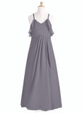 Kaia A-Line Off the Shoulder Chiffon Floor-Length Junior Bridesmaid Dress SJSP0020001