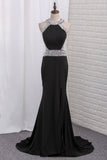 Prom Dresses Open Back Spandex Scoop Mermaid With Beads And Slit