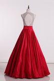 Open Back Scoop Beaded Bodice Prom Dresses A Line Satin