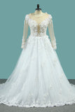 Gorgeous Wedding Dresses A-Line Scoop Long Sleeves Tulle With Applique Chapel Train