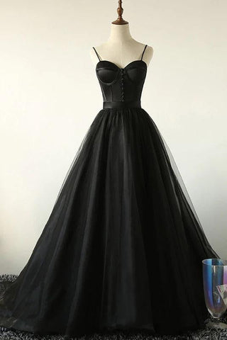 Charming Black Spaghetti Straps Sweetheart Tulle Evening Dresses, Formal SJS15626