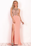 Sexy Open Back Scoop Prom Dresses Mermaid With Beads Spandex