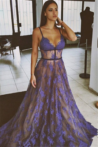 Prom Dresses A Line Spaghetti Straps Tulle With Applique Sweep Train