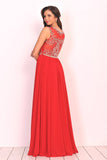 Scoop Prom Dresses A Line Beaded Bodice Floor Length Chiffon