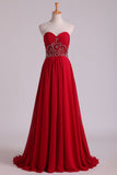 Sweetheart A Line Prom Dresses With Beading Sweep Train Chiffon Burgundy/Maroon