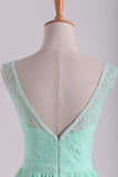 V-Neck A Line Knee Length Lace & Chiffon Bridesmaid Dresses Mint