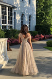 Sparkly A Line Off the Shoulder Prom Dresses with V Back, Long Dance Dresses SJS15600