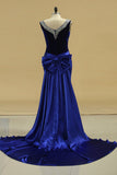 V Neck Velvet Mermaid Evening Dresses With Beading Court Train Detachable