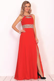 New Arrival Scoop Prom Dresses A Line Chiffon With Beads And Ruffles