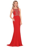 Spandex Scoop Beaded Bodice Mermaid Sweep Train Prom Dresses