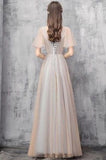 Elegant Off Shoulder Floor Length Tulle Prom Dress, Lace up Bridesmaid Dresses SJS15185