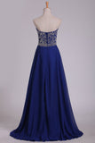 New Arrival Sweetheart Beaded Bodice Floor Length Chiffon A Line Prom Dresses Dark Royal Blue