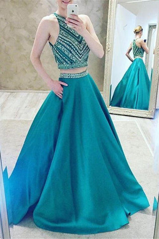 Luxury Two-Pieces Halter Evening Gowns Sleeveless A-Line Crystal Prom Dress