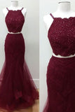 Spaghetti Straps Evening Dresses Mermaid Floor Length Tulle With Beaded Bodice