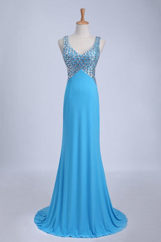 Straps Prom Dresses Open Back Sheath/Column With Beading