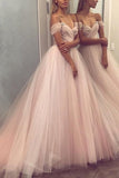 A Line Off The Shoulder Tulle Prom Dresses With Beading And Ruffles