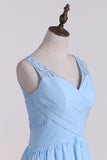 A Line V Neck Chiffon & Lace Bridesmaid Dresses Floor Length