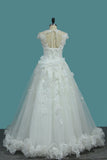 Top Quality Lace Ball Gown Cap Sleeve Wedding Dresses With Applique & Beading Floor Length