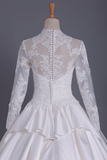 Wedding Dresses A Line V Neck Long Sleeves With Applique Satin