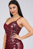 Sexy Spaghetti Straps Burgundy Sequins V Neck Party Dresses Mermaid Prom Dresses SJS15358