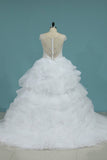 A Line V Neck Wedding Dresses Organza With Beading Chapel Train