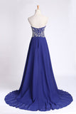 Prom Dress Sweetheart Beaded Bodice A Line Chiffon Dark Royal Blue