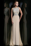 Stunning Prom Dresses Champagne Beaded Bodice And Back A-Line Scoop Sweep/Brush Chiffon