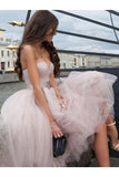 A-Line/Princess Tulle Sash/Ribbon/Belt Sweetheart Sleeveless Tea-Length Homecoming Dresses