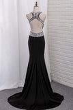 Prom Dresses Open Back Spandex Scoop Mermaid With Beads And Slit