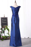 Off The Shoulder Prom Dresses Taffeta Sweep Train Detachable