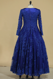 Dark Royal Blue Long Sleeves A Line Tulle With Applique