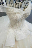 Luxury Wedding Dresses A-Line Long Train Off The Shoulder Tulle