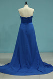 Evening Dresses Satin & Chiffon Strapless With Sash And Slit