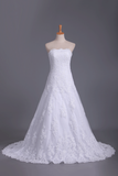 Wedding Dresses Strapless Tulle With Applique Chapel Train