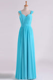 Prom Dresses Off The Shoulder A Line Chiffon Floor Length With Ruffles