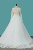 Wedding Dresses Scoop Long Sleeves A Line Tulle With Applique