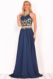 Scoop Prom Dresses A Line Chiffon With Beading&Appliques