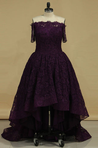 Asymmetrical Prom Dresses Long Sleeves Lace&Tulle