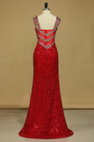 Sheath Straps Prom Dresses Sequins With Beads Floor Length