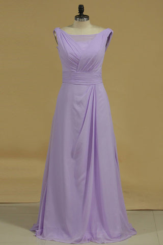 Scoop Prom Dresses A Line Chiffon With Ruffles Floor Length