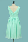 Bridesmaid Dresses V Neck Chiffon With Ruffles A Line Knee Length