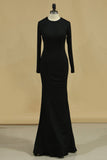 Long Sleeve Evening Dresses Sheath Backless Black