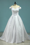 Wedding Dresses A Line Off The Shoulder With Applique Satin