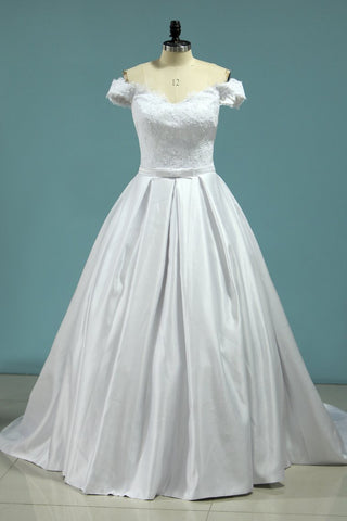 Wedding Dresses A Line Off The Shoulder With Applique Satin