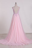 Prom Dresses V Neck Beaded Bodice Open Back A Line Chiffon