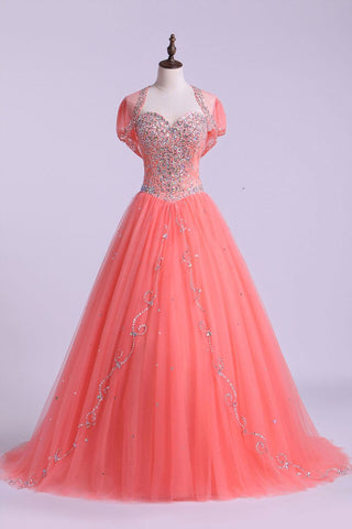 Sweetheart Quinceanera Dresses A Line Beaded Tulle Floor Length