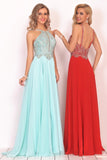 A Line Chiffon Spaghetti Straps Prom Dresses With Beading Floor Length